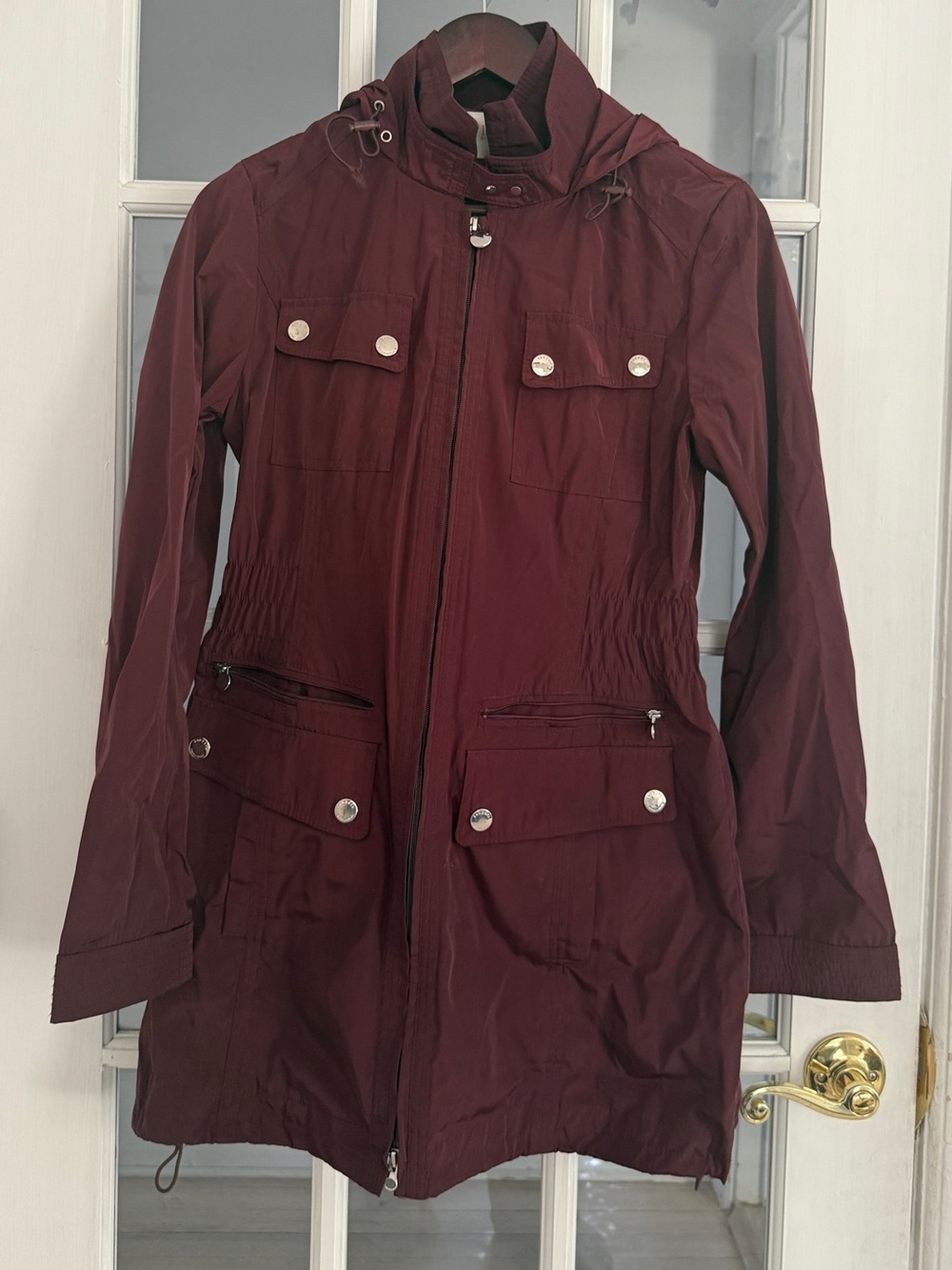 Laundry by Shelli Segal Women’s Hooded Utility Anorak Jacket Burgundy Size S